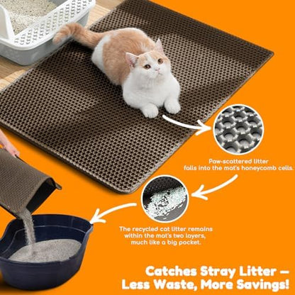 Cat Litter Mat 35"x24",Double Layer EVA Litterbox Mat Brown