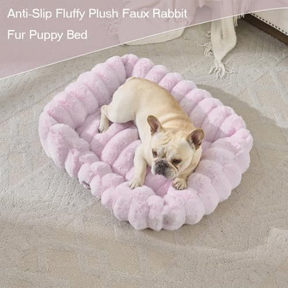 Luxury Dog Beds,Large Sized Dog Washable Furry Pet Beds,Comfort Rectangle Pet Sofa Couch with Ultra,Puppy Beds with Removable Zipper Cover,30x25x7.5inches,Lavender