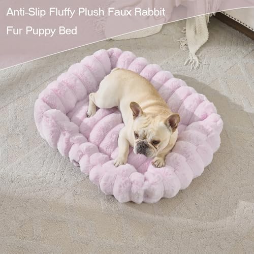 Luxury Dog Beds,Large Sized Dog Washable Furry Pet Beds,Comfort Rectangle Pet Sofa Couch with Ultra,Puppy Beds with Removable Zipper Cover,40x30x7.5inches,Lavender