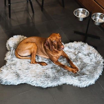 IHAPPYDOG Faux Fur Orthopedic Dog Bed, Memory Foam, Grey 50"x30"