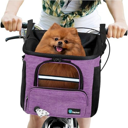 PetAmi Dog Bike Basket, Soft-Sided Ventilated Pet Carrier Backpack, Purple