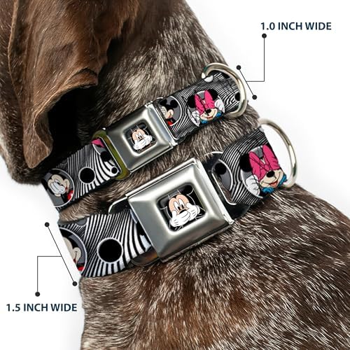 Buckle-Down Seatbelt Buckle Dog Collar - Mickey & Minnie Peek-a-Boo Expressions Swirl Black/White - 1.5" Wide - Fits 18-32" Neck - Large