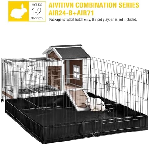 Aivituvin Rabbit Hutch Indoor Bunny Cage Outdoor Bunny House with Wire Floor Leakproof Plastic Tray, Brown