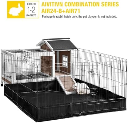 Aivituvin Rabbit Hutch Indoor Bunny Cage Outdoor Bunny House with Wire Floor Leakproof Plastic Tray, Brown
