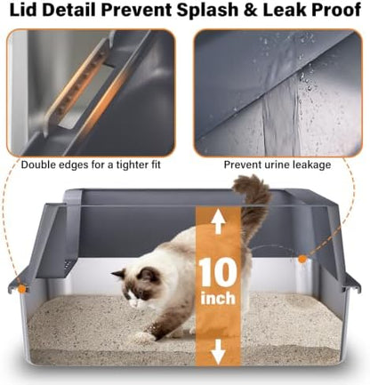 Stainless Steel Litter Box with Lid,XL Extra Metal Cat Litter Box
