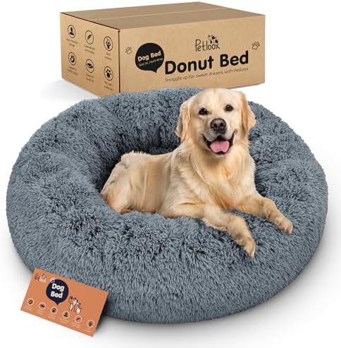 Calming Donut Dog Bed for Small Dogs, Round Dog Bed for Medium & Large Dogs