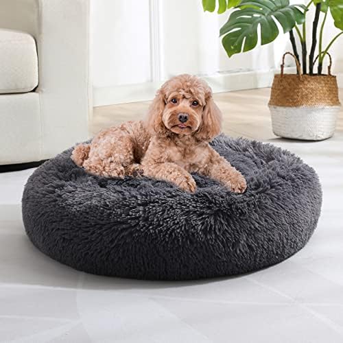 JOLLYVOGUE Dog Bed, Calming Anti-Anxiety Large Dog Bed, Fluffy Donut Cushion for Medium and Large Pets (31")