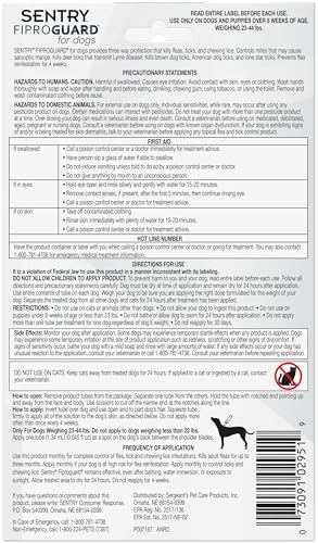 Sentry Fiproguard for Dogs, Flea and Tick Prevention for Dogs (23-44 Pounds), Includes 3 Month Supply of Topical Flea Treatments