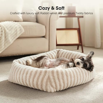 MIXJOY Dog Bed Large Size, Washable Large Dog Beds with Removable Cover, Rectangle Pet Beds for Big Dogs, Soft Warming Calming Pet Bed with Non-Slip Bottom, 36"x27"x8", White