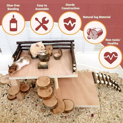 Wooden Hamster Playground, Hamster Platform, Hamster Climbing Hide Frame
