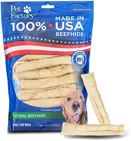 Pet Factory 100% Made in USA Beefhide 5" Chip Rolls Dog Chew Treats - Natural Flavor, 18 Count/1 Pack