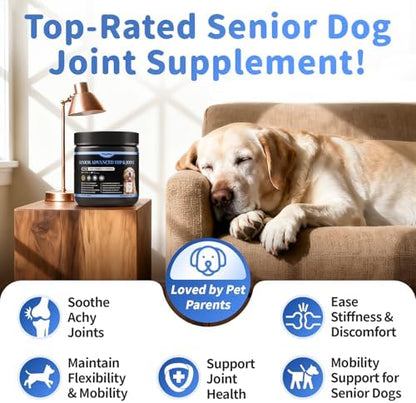 Senior Advanced Joint Supplement for Dogs – 17-in-1 Glucosamine for Dogs with Chondroitin – Hip & Joint Pain Relief Pills – Mobility Support Chews – Large & Small Breeds - Chicken Flavor – 90Ct