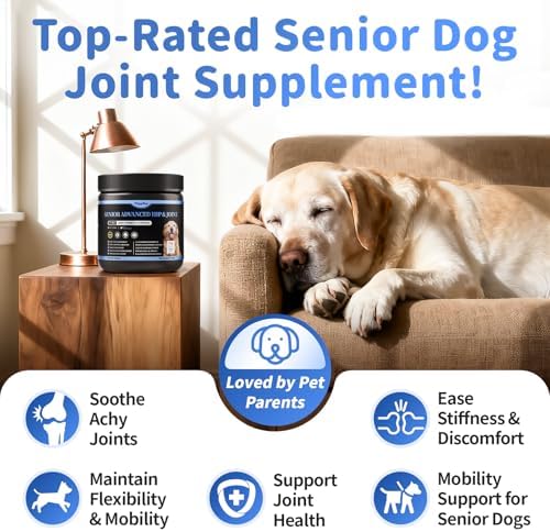 Senior Advanced Joint Supplement for Dogs – 17-in-1 Glucosamine for Dogs with Chondroitin – Hip & Joint Pain Relief Pills – Mobility Support Chews – Large & Small Breeds - Chicken Flavor – 90Ct