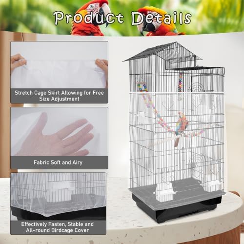 Bird Cage Seed Catcher – Stretchy Mesh Skirt for Parrot Cages, White