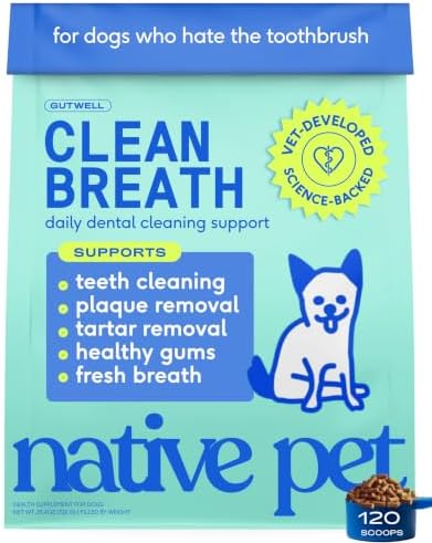 Native Pet Clean Breath Dog Dental Care - Teeth Cleaning for Fresh Breath, Clean Teeth & Healthy Gums - Tartar and Plaque Remover - Dog Breath Freshener - 120 Scoops