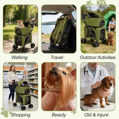 Double Pet Stroller, Foldable Dog Stroller with Detachable Carriers