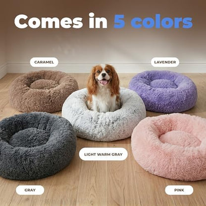 Best Pet Supplies Round Calming Dog Bed for Small, Medium & Large Dogs, Plush Donut Cuddler Pet Bed w/Raised Rim for Head, Neck Support, Anti-Slip Bottom Washable Bed - Gray, 27 x 27 x 7.5