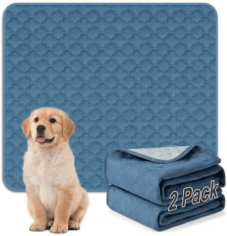 FunFurry Washable Pee Pads for Dogs - 2 Pack Reusable Pee Pads，Waterproof Puppy Pads，Pet Training Pads，Super Absorbent with Dog Paw Shape Non-Slip Backing (Blue, 41" X 41" - 2 Pack)