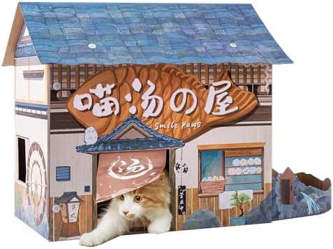 SMILE PAWS Cat Beds for Indoor Cats, Cardboard Cat House with Scratchers, Onsen Hotel, Large Sturdy Cat Furniture Condo Cave Tent, Easy to Assemble Pet Toys Accessories Stuffs, Bunny Small Animals