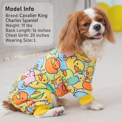 KYEESE Velvet Dog Pajamas for Small Dogs Soft Onesie Shirt, Colorful Duck