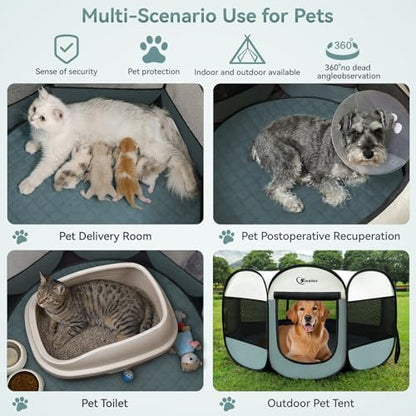 Siedihit Dog Pet Playpen Tent Crate Cage with Washable Pee Pad, Large Grey