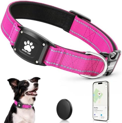 GPS Dog Collar with Tracker, Waterproof, No Monthly Fee, Hot Pink, L
