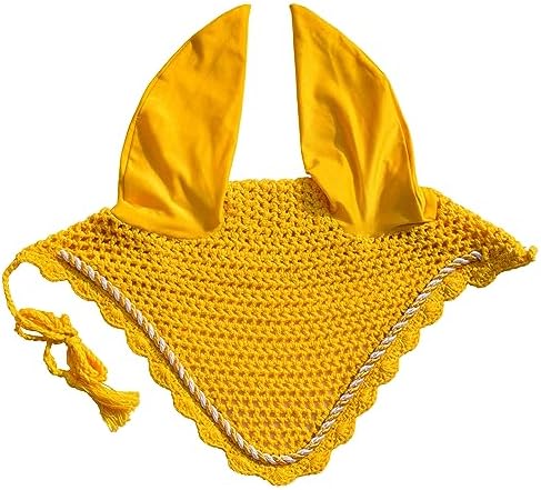 Elegant Horse Ear Bonnet, Fly Veil & Fly Mask – Superior Fly Protection with Style and Comfort for Every Ride (Yellow, Pony)