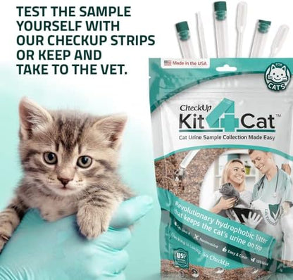 KIT4CAT 2lb Hydrophobic Cat Litter for Urine Sample Collection, Uniquely Made with Natural Sand - Keeps Liquid Clean and On Top | CheckUp on Your Cat's Wellness at Home (3 x 11oz Bags)