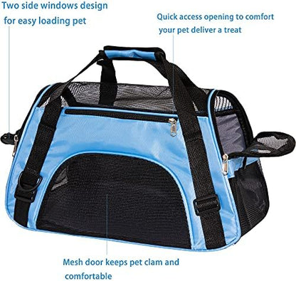 MuchL Pet Carrier Cat Cattier Soft-Sided Carriers for Small Medium Cats Dogs Puppies Pet Carrier Airline Approved Cat Dog Pet Travel Carrier (Medium, Blue)