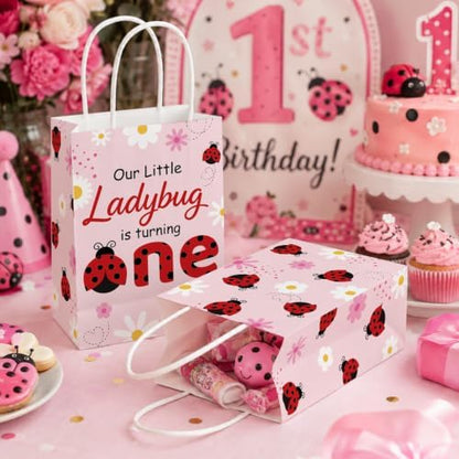 Greencian 16Pcs Ladybug 1st Birthday Party Favor Bags for Girls Goodie Bags