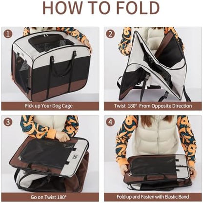DONORO Dog Kennels and Crates for Medium Dogs, Portable Pop Up Indoor Pet Cage with Sturdy Wire Frame, Collapsible Travel Crate Soft Sided Cat Bag Escape Proof (Brown, 24.0" L x 16.0" W x 19.0" H)