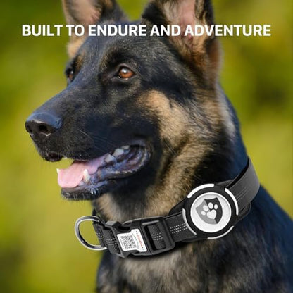 Waterproof AirTag Dog Collar with QR Code Dog Tag, Black XS