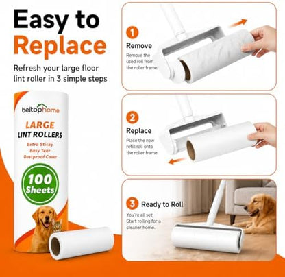 Large Lint Roller Refills, 9.44-Inch Wide, 200 Sheets