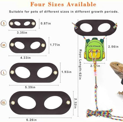 4 Pack Bearded Dragon Harness and Leash Set – Adjustable Soft Leather & Nylon Vest with 6.89–62 Inch Lead, Escape-Proof Lizard Walking Harness for Reptiles, Squirrels & Small Pets (Green Bag)
