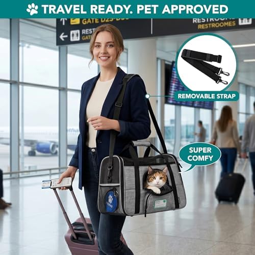 PetAmi Airline Approved Pet Carrier for Cats Small Dogs, Large Heather Gray