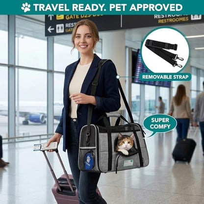 PetAmi Airline Approved Pet Carrier for Cats Small Dogs, Large Heather Gray