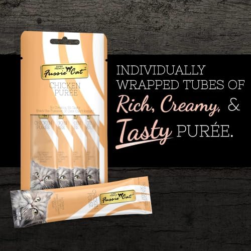 Fussie Cat Chicken Puree, lickable cat treats, 0.5oz pouch 4 Count (Pack of 1)