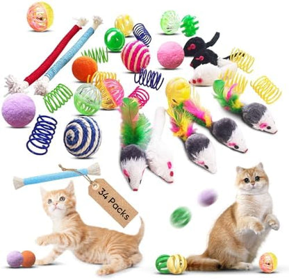 Cat Toys for Indoor Cats, 34 Pack Interactive Cat Toy Set for Kitten