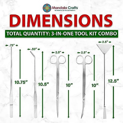 Mandala Crafts Stainless 12" Aquascape Tool Kit for Aquarium Terrariums