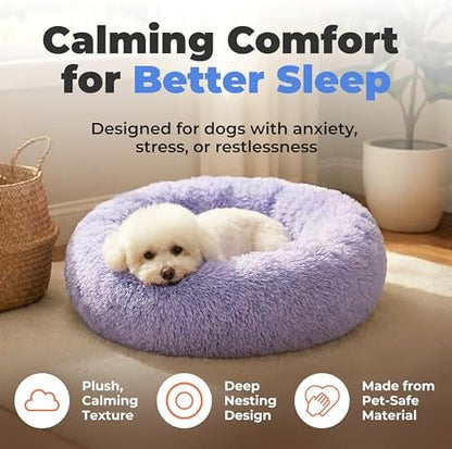 Best Pet Supplies Round Calming Dog Bed for Small, Medium & Large Dogs, Plush Donut Cuddler Pet Bed w/Raised Rim for Head, Neck Support, Anti-Slip Bottom Washable Bed - Lavender, 20 x 20 x 6