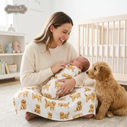 Mud Pie Golden Doodle Muslin Swaddle Blanket, Cotton Baby Blanket