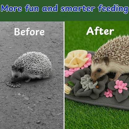 Foraging Mat For Hedgehog Enrichment Toys, Hedgehog Toys For Cage and Water Bowl, Interactive Feeding Toy For Small Pet, Rabbit Foraging Mat, Hedgehogs Accessories, Guinea Pig Toy (Gray, 17.7x9.8in)
