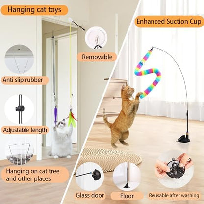 Soarer 4in1 Interactive Cat Wand Toys with Suction Cup for Indoor Cat,12Pcs
