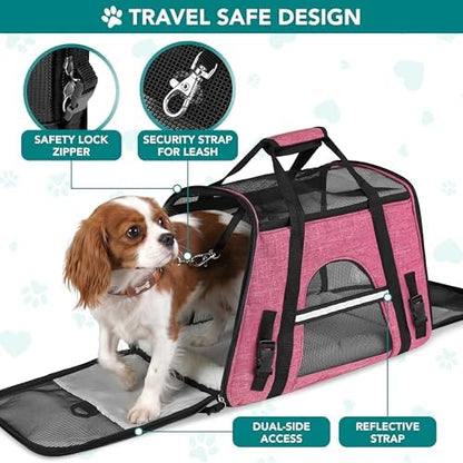 PetAmi Airline Approved Pet Carrier for Cats Small Dogs, Large Heather Pink