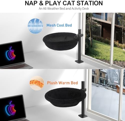 Cat Desk Bed, Reversible Cat Hammock for Desk Use, Clamp-On Metal, Black