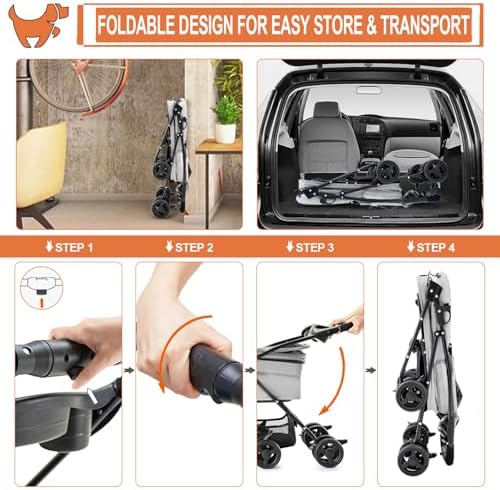 Pet Stroller with Detachable Carrier for Small Dogs & Cats, Gray