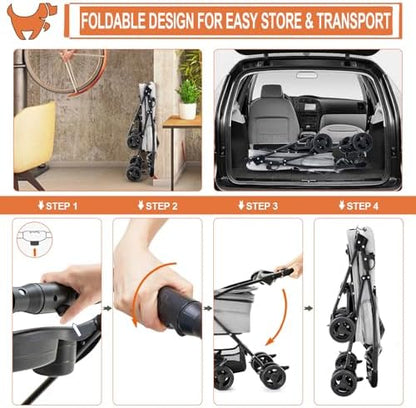 Pet Stroller with Detachable Carrier for Small Dogs & Cats, Gray