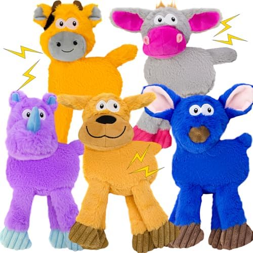 5 Pack No Stuffing Squeaky Crinkle Plush Dog Toys for Small Medium Dogs