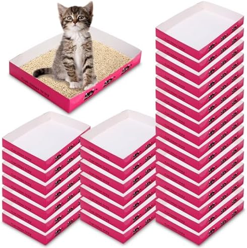 Amyhill 30 Pack Disposable Cat Litter Box Paper Pet Trays,Rose Red