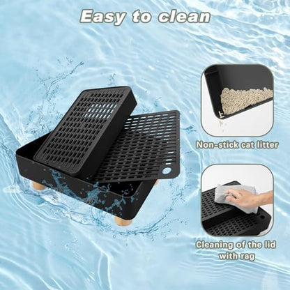 Adjustable Cat Ramp for Litter Box, 2-Step Litter Trapper, Black